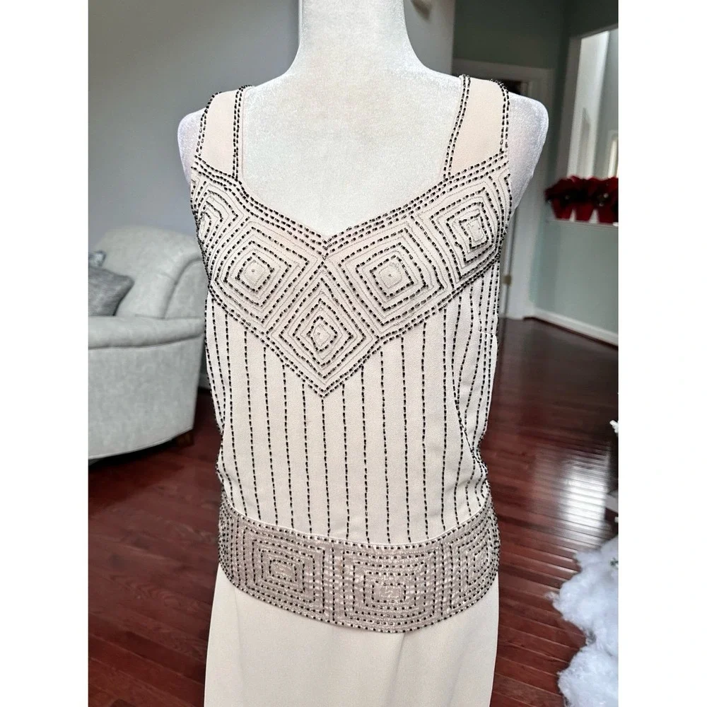 Vintage 2000s R&M Richard's Beige Beaded Embellished Formal Gown Maxi Dress - Picture 2 of 11